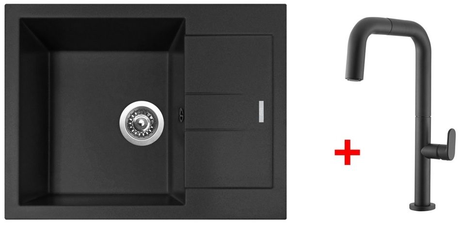 Granitový drez Sinks AMANDA 650 Nanoblack + batéria EVA P Nanoblack